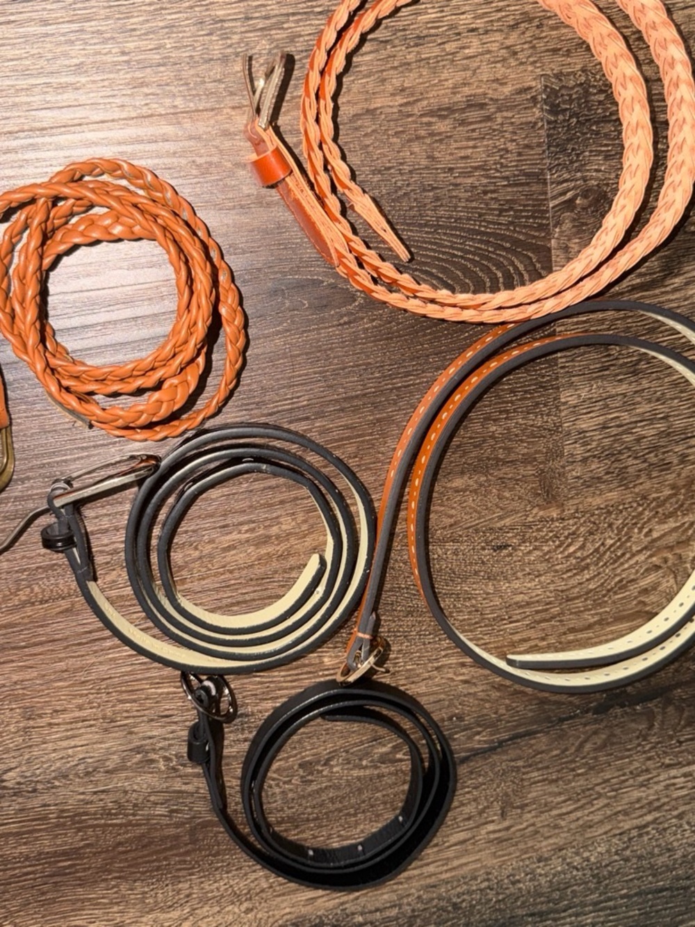 Kid’s  Braided and Smooth Leather Belts - Orange & Black